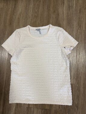 DKNY Cream Short Sleeve Textured Logo Tee